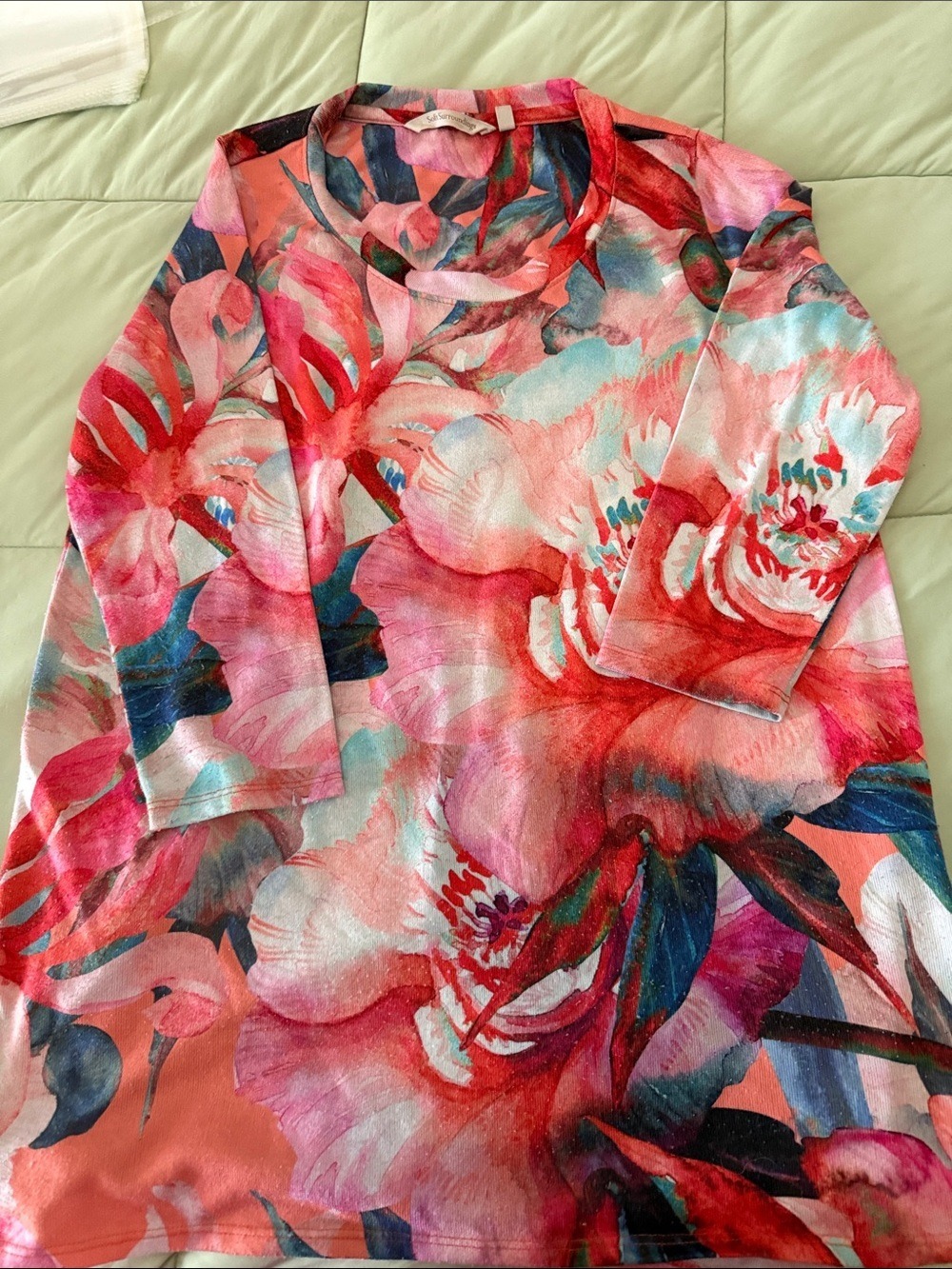 #0110 Soft Surroundings Pink Multicolor Floral Top